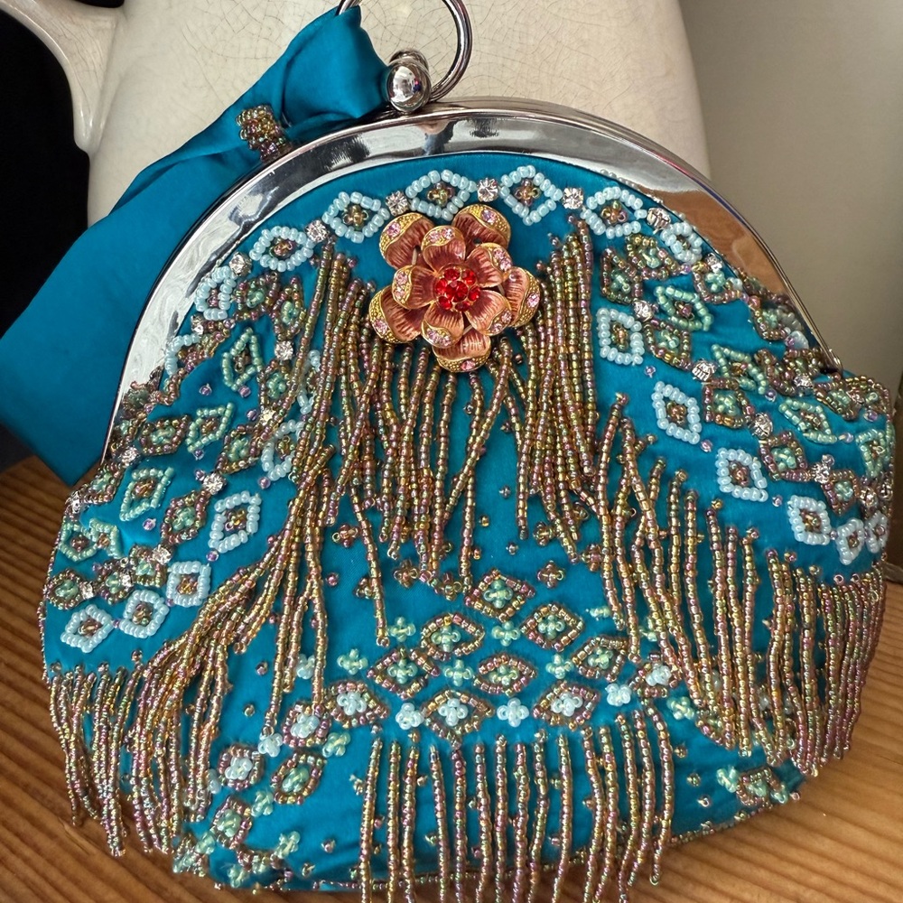 Embellished Teal Evening Bag